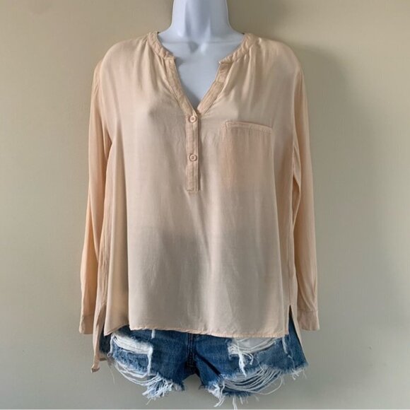 Anthropologie Lush Women’s Button Blouse Top 3/4 Length Sleeve Peach Pink Small - Picture 9 of 16
